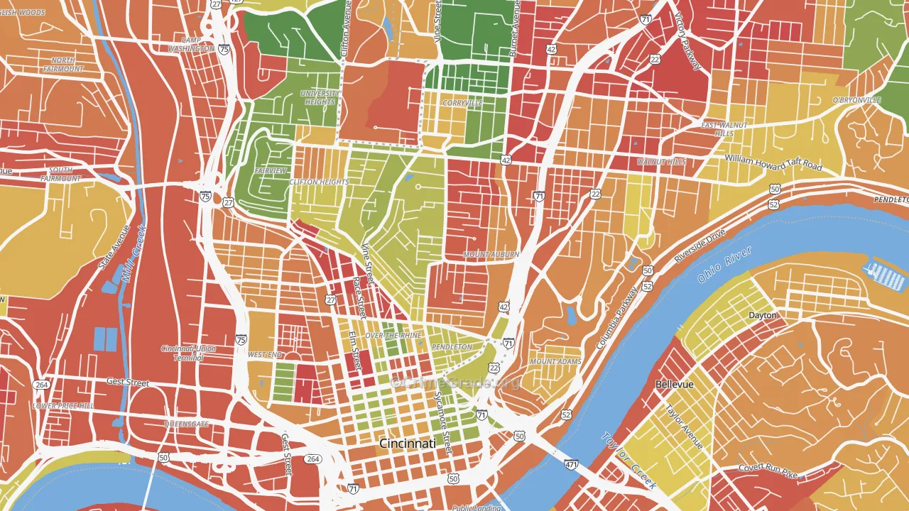 Mount Auburn, Cincinnati, OH Map of Arson Rates