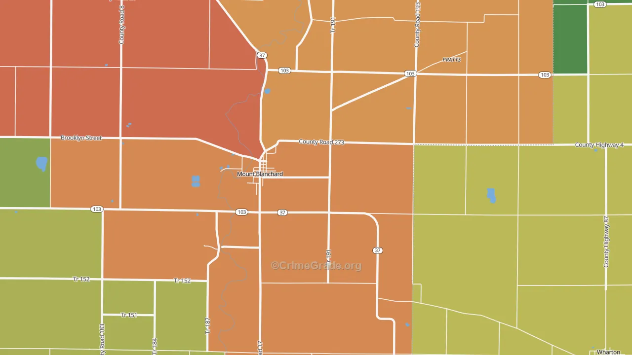 Mount Blanchard, OH Map of Arson Rates