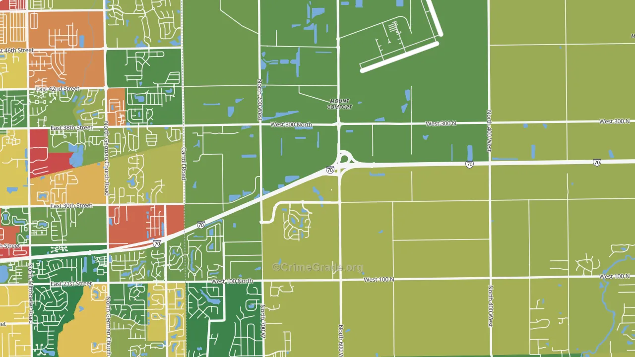 Mount Comfort, IN Map of Arson Rates