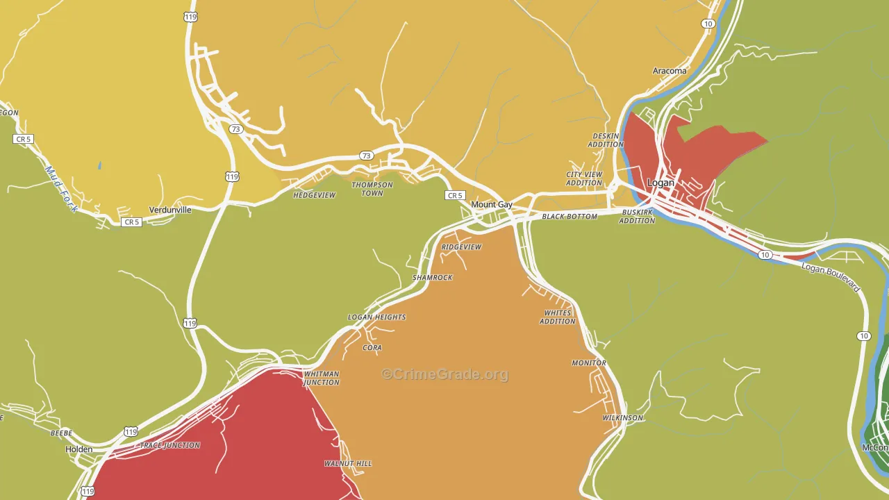 Mount Gay-Shamrock, WV Map of Arson Rates