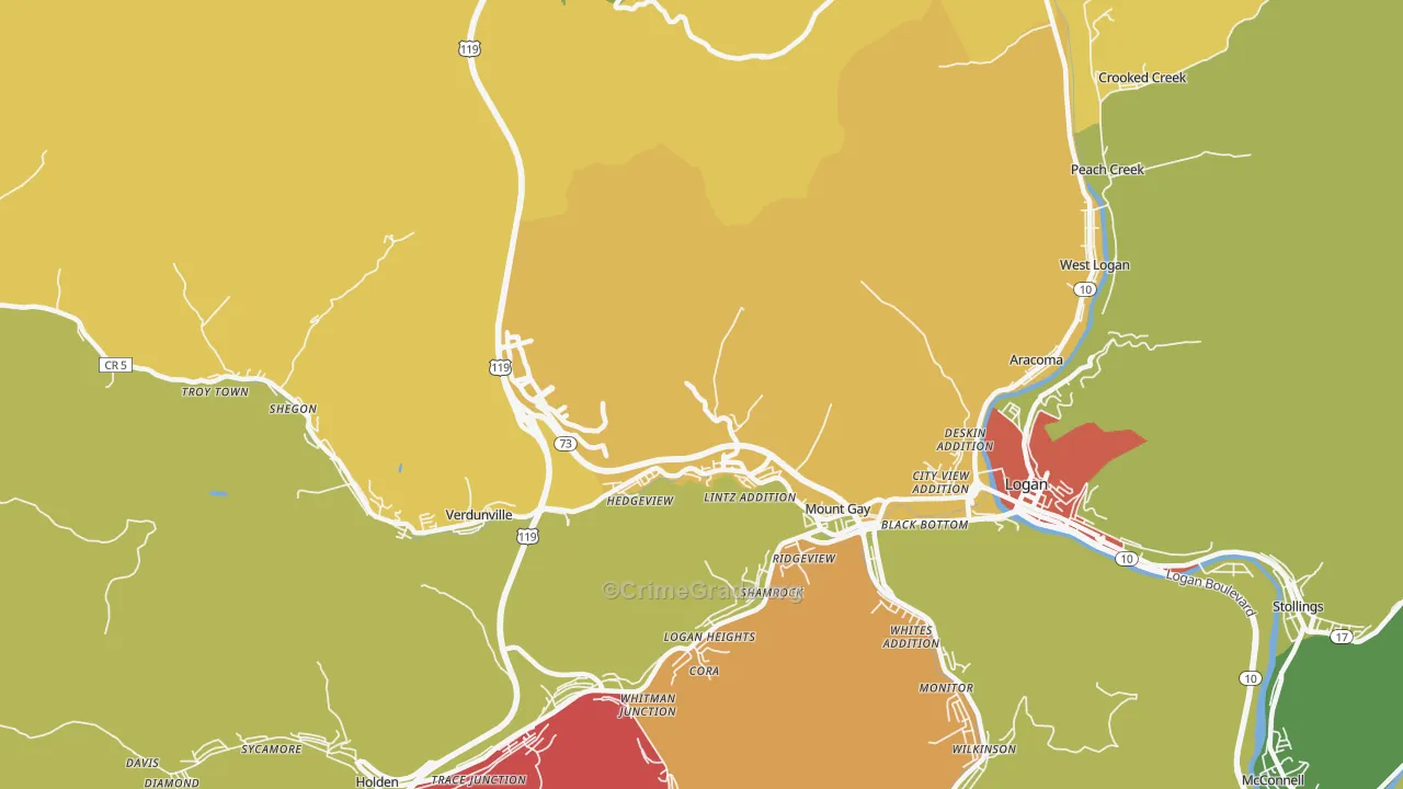 Mount Gay, WV Map of Arson Rates