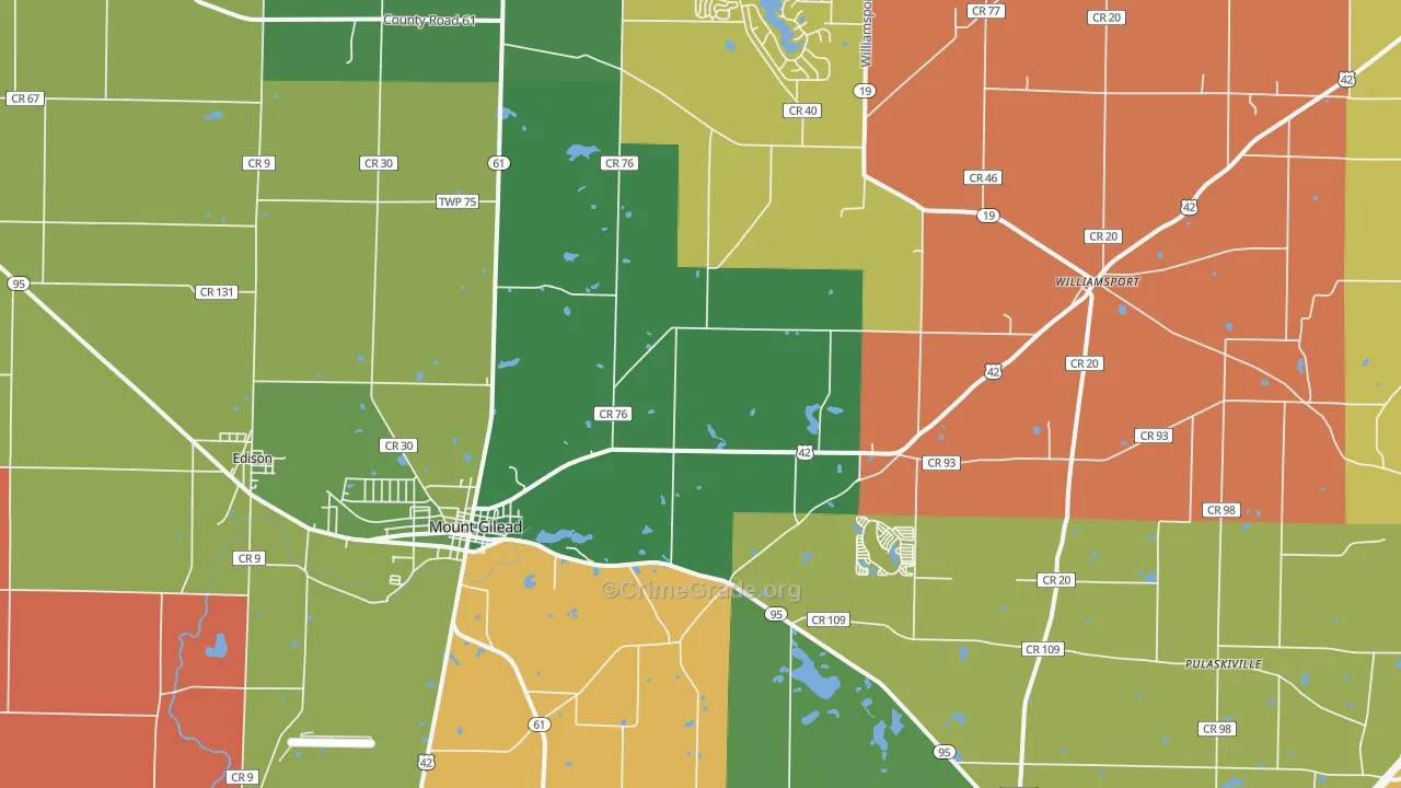 Mount Gilead, OH Map of Arson Rates