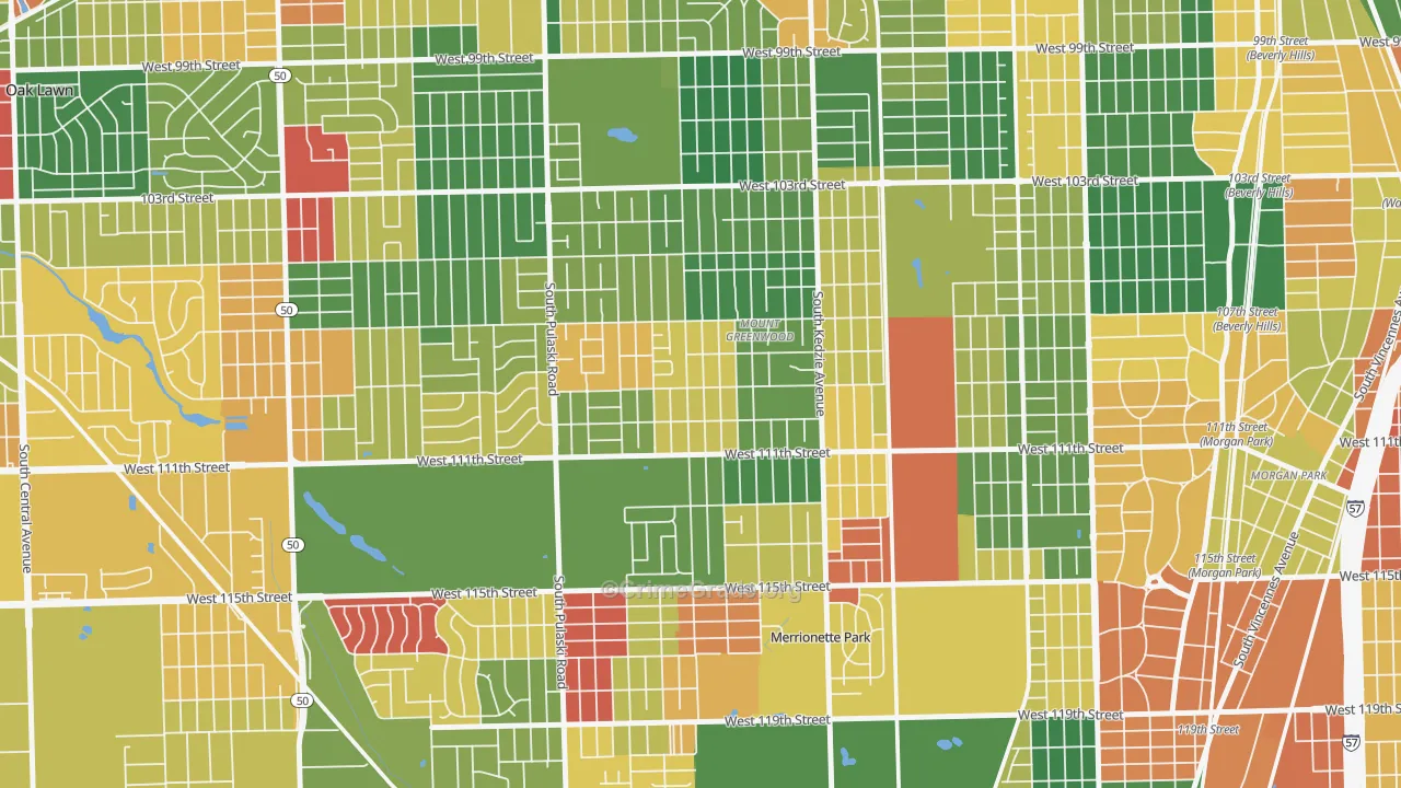 Mount Greenwood, Chicago, IL Map of Arson Rates