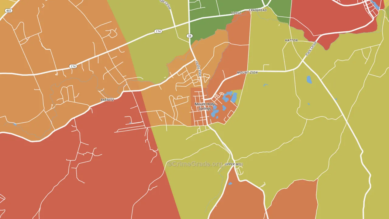 Mount Holly Springs, PA Map of Arson Rates