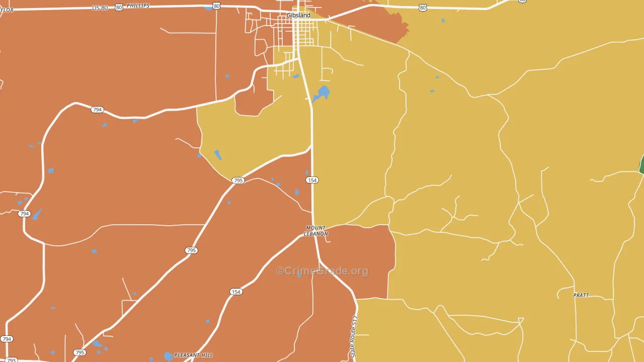 Mount Lebanon, LA Map of Arson Rates