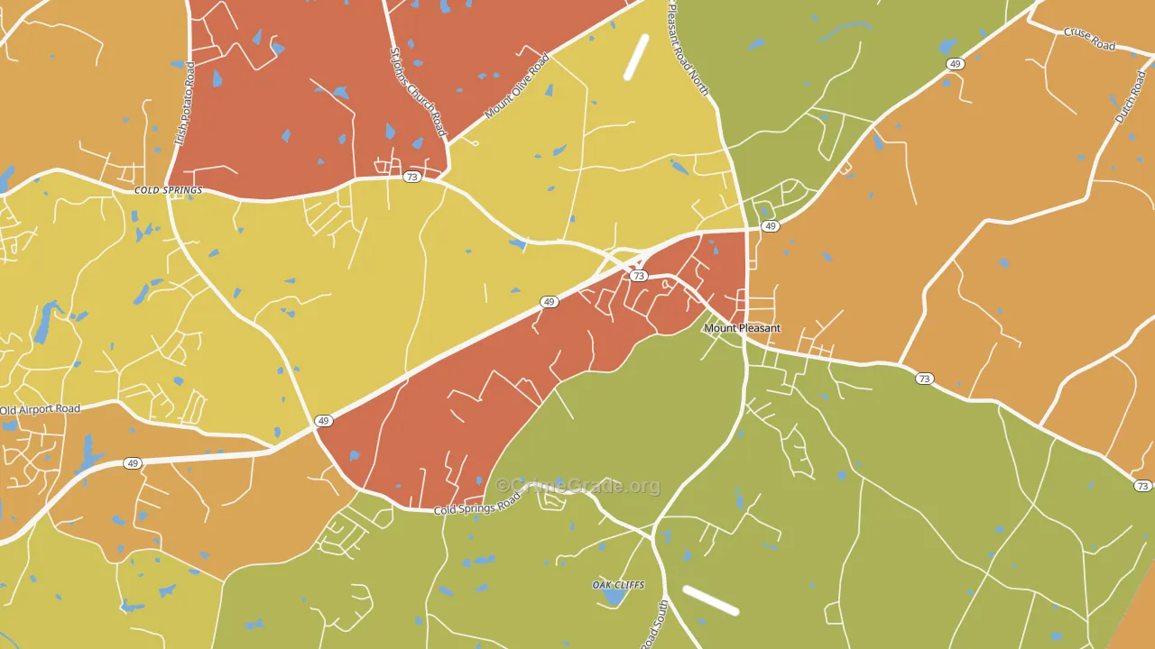 Mount Pleasant Area, Mount Pleasant, NC Map of Arson Rates