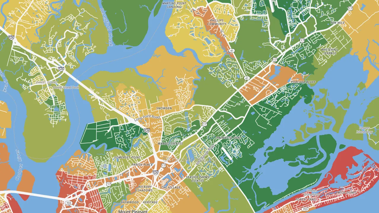 Mount Pleasant, SC Map of Arson Rates