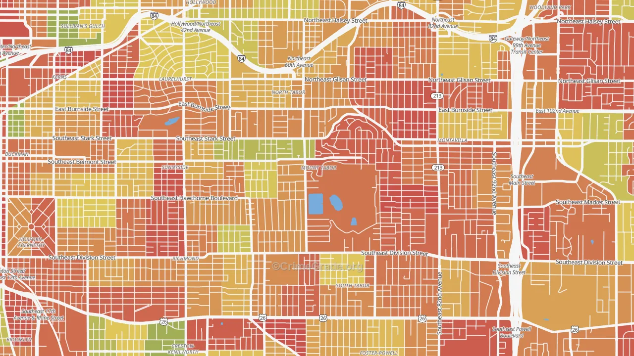 Mount Tabor, Portland, OR Map of Arson Rates