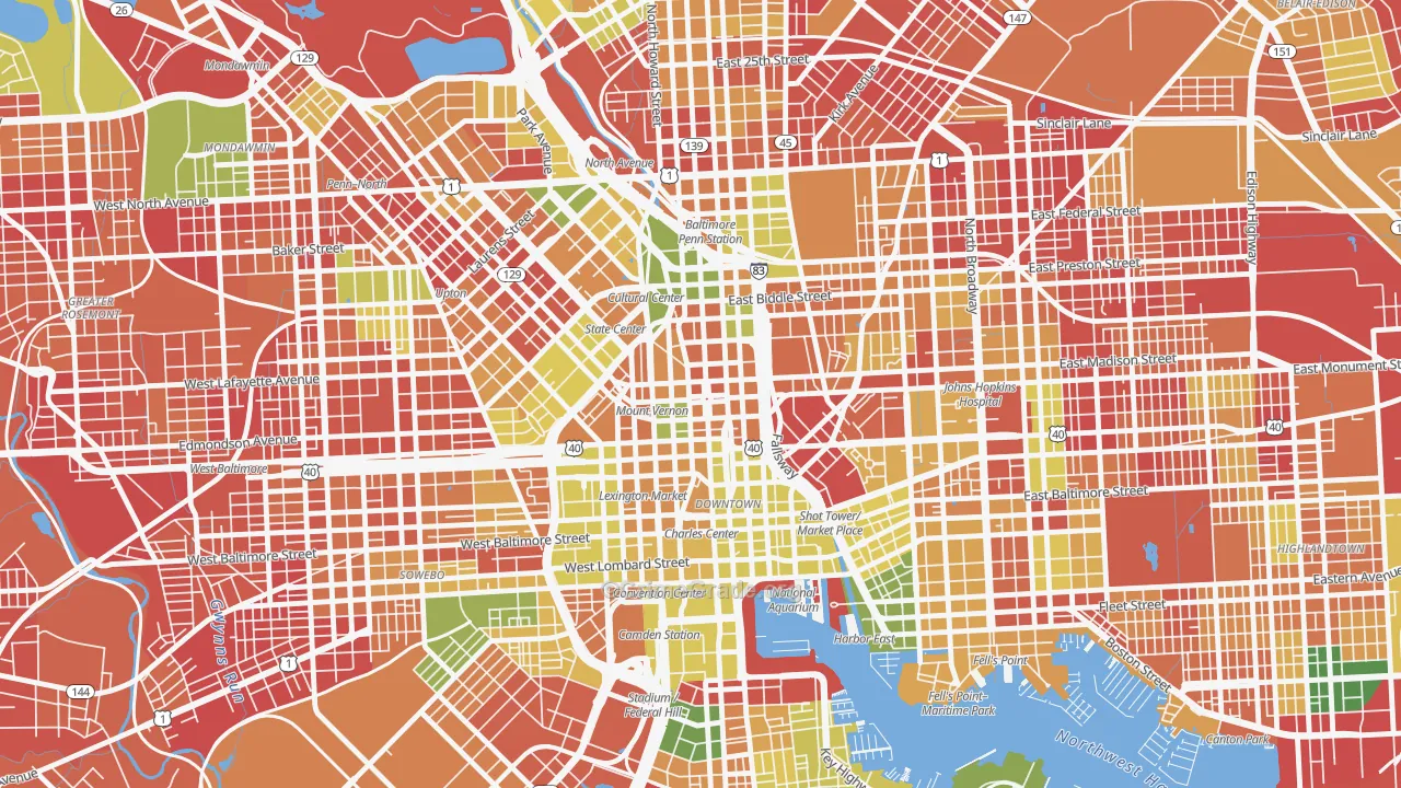 Mount Vernon, Baltimore, MD Map of Arson Rates