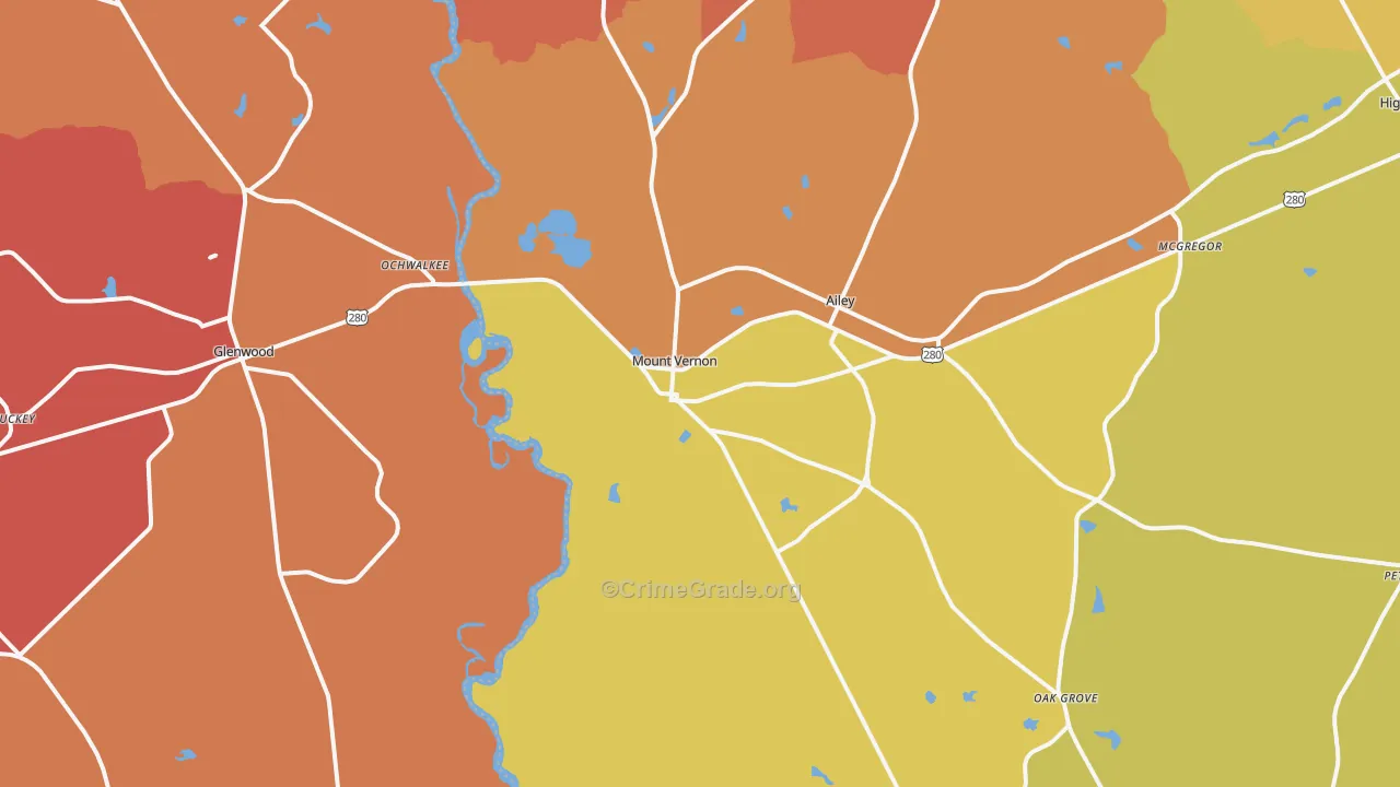 Mount Vernon, GA Map of Arson Rates