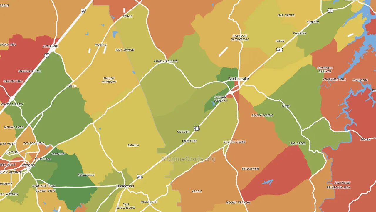 Mount Vernon, TN Map of Arson Rates