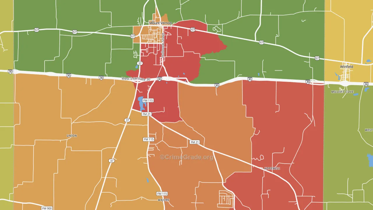 Mount Vernon, TX Map of Arson Rates