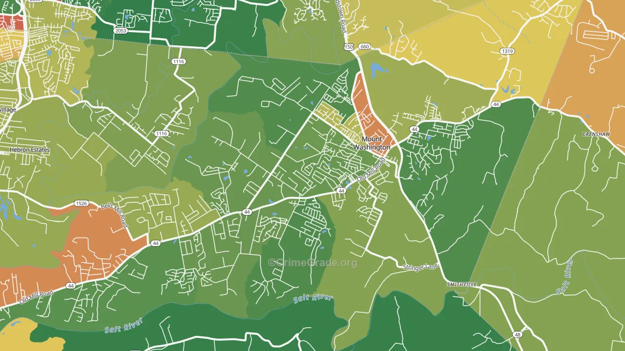 Mount Washington, KY Map of Arson Rates