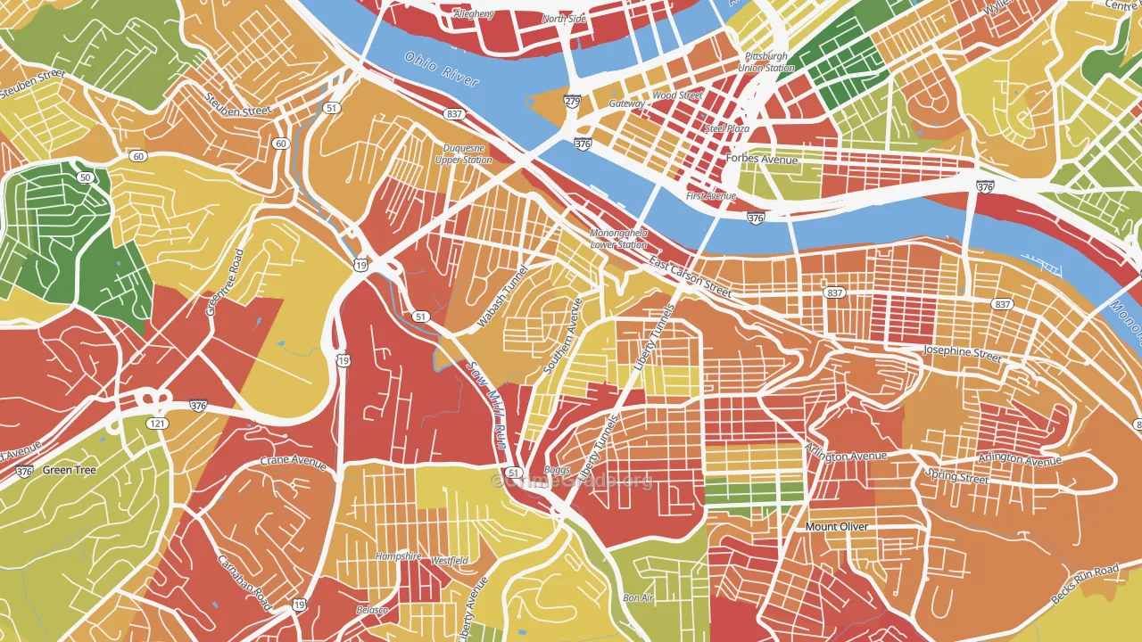 Mount Washington, Pittsburgh, PA Map of Arson Rates