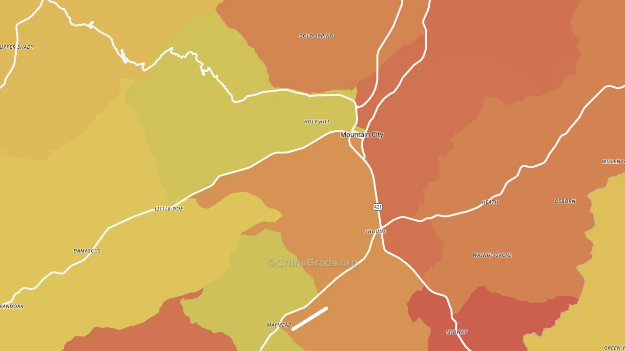 Mountain City, TN Map of Arson Rates