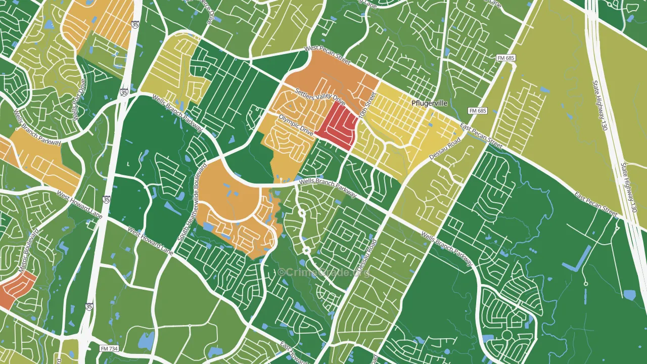 Mountain Creek, Pflugerville, TX Map of Arson Rates