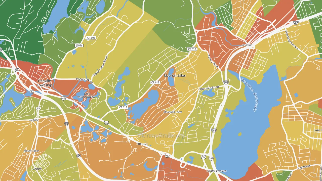 Mountain Lakes, NJ Map of Arson Rates