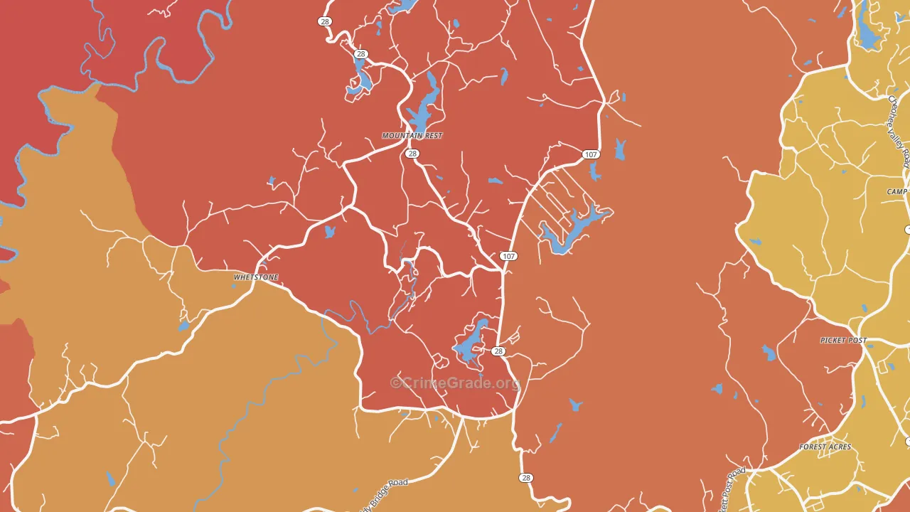Mountain Rest, SC Map of Arson Rates