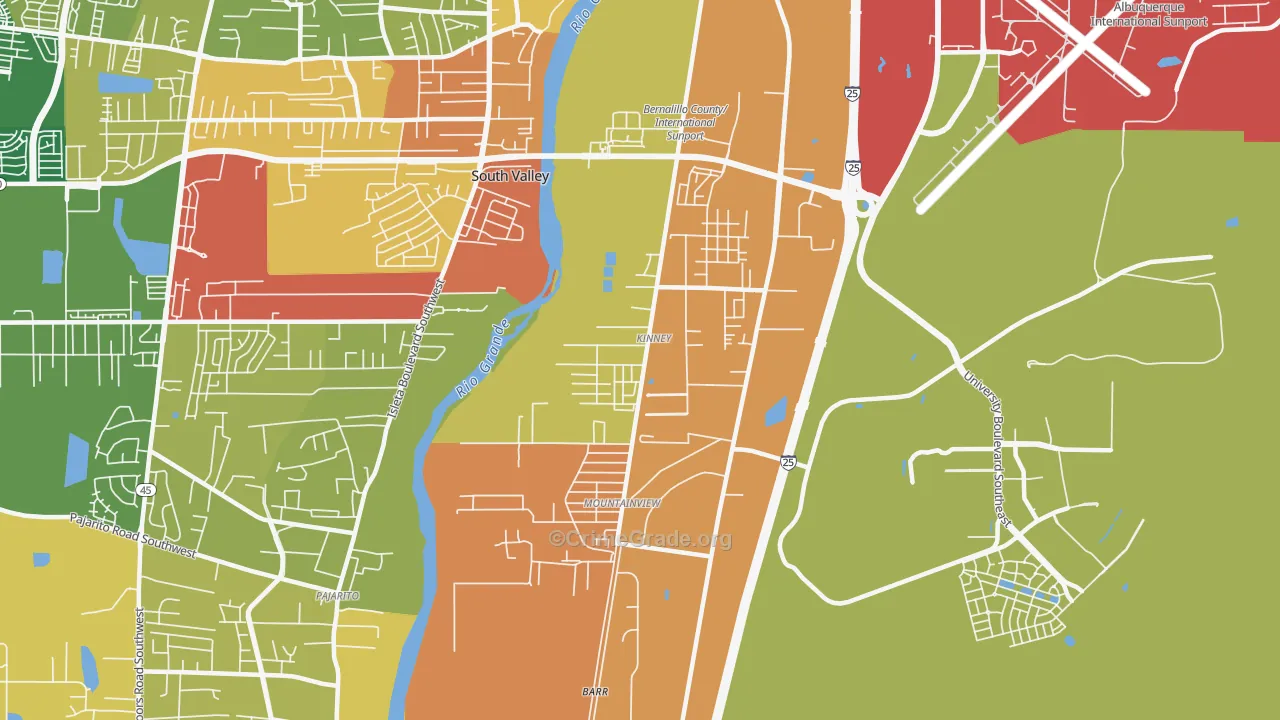 Mountain View, South Valley, NM Map of Arson Rates
