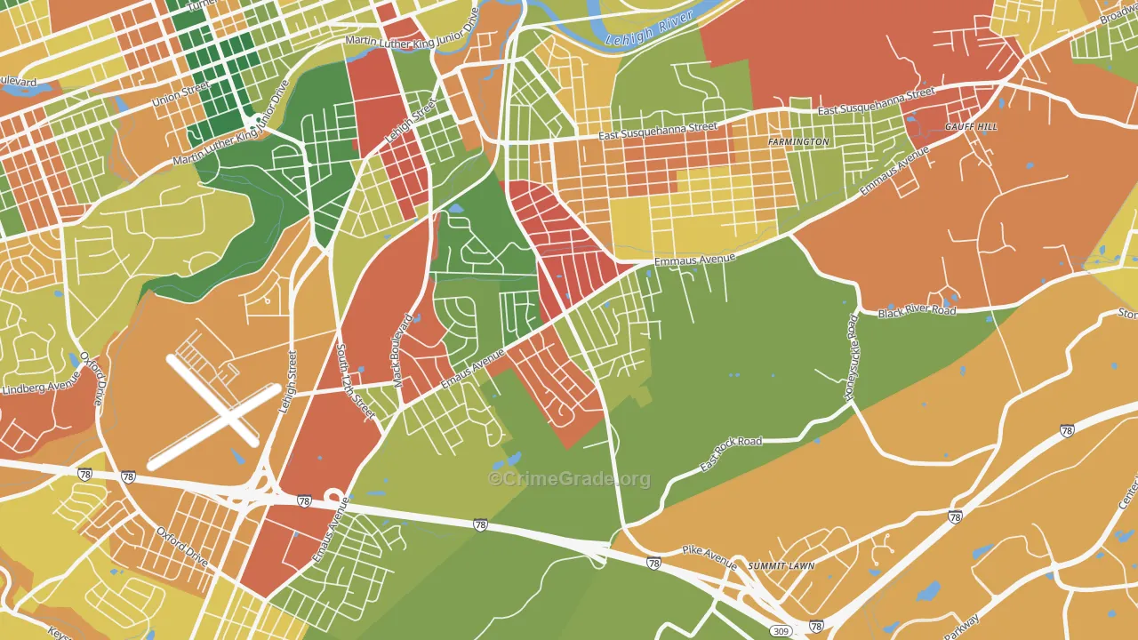 Mountainville, Allentown, PA Map of Arson Rates