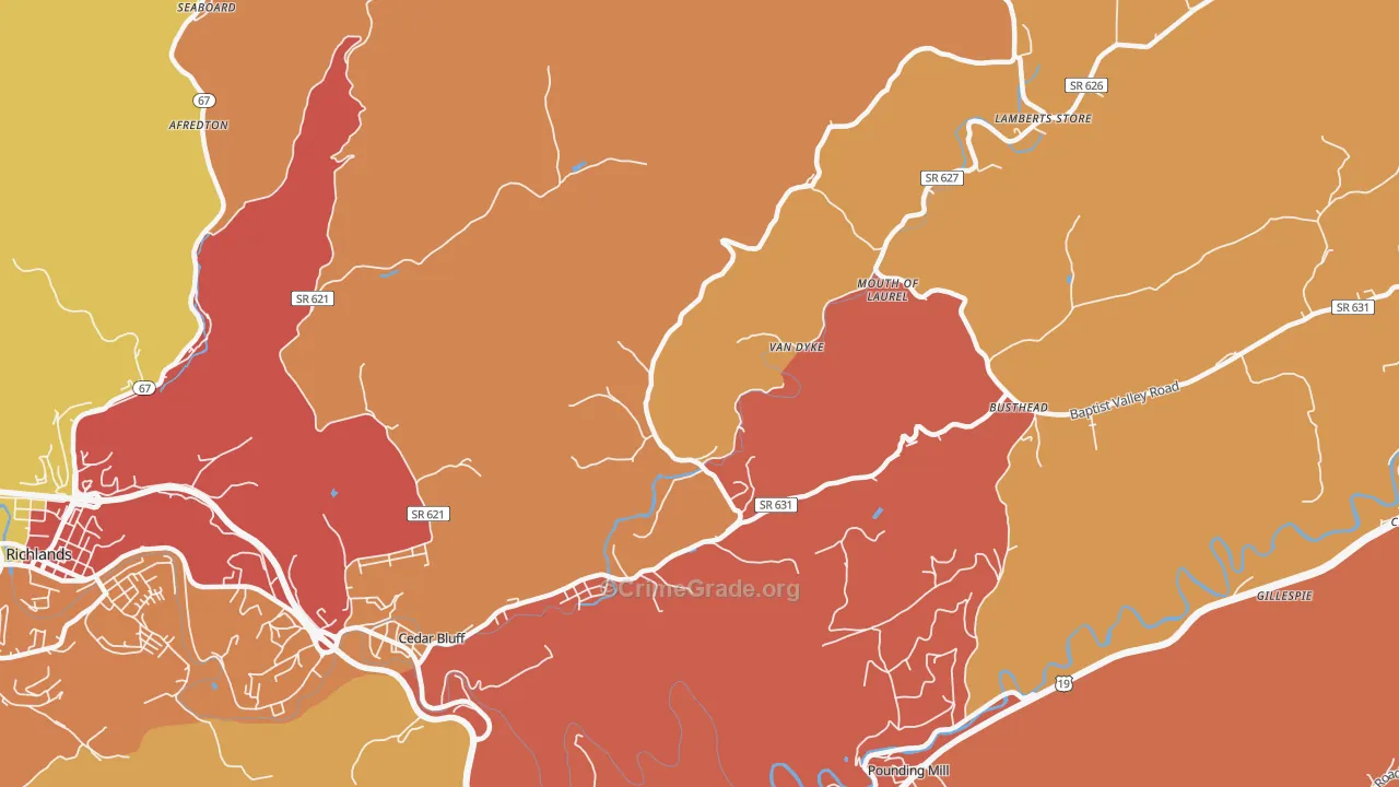 Mouth of Laurel, VA Map of Arson Rates
