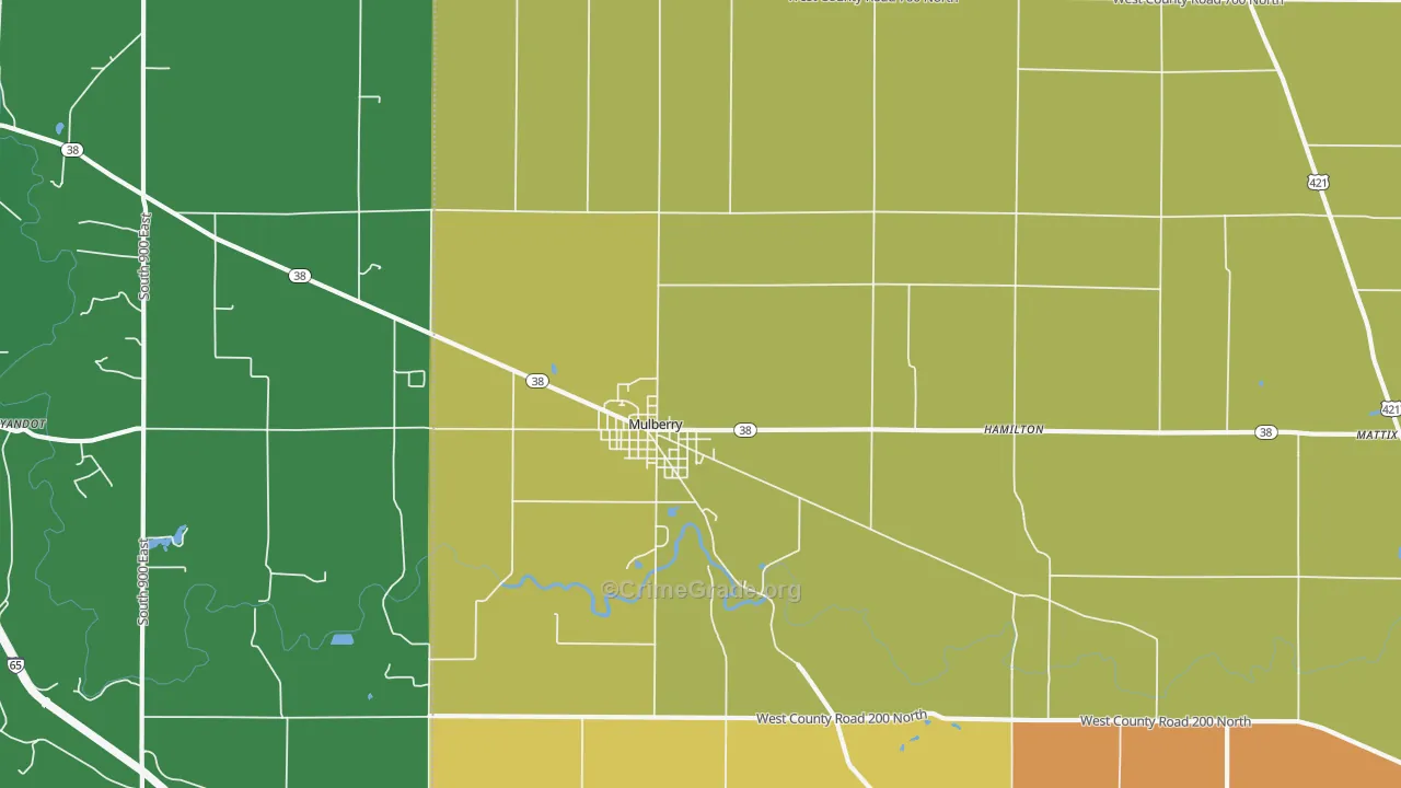 Mulberry, IN Map of Arson Rates