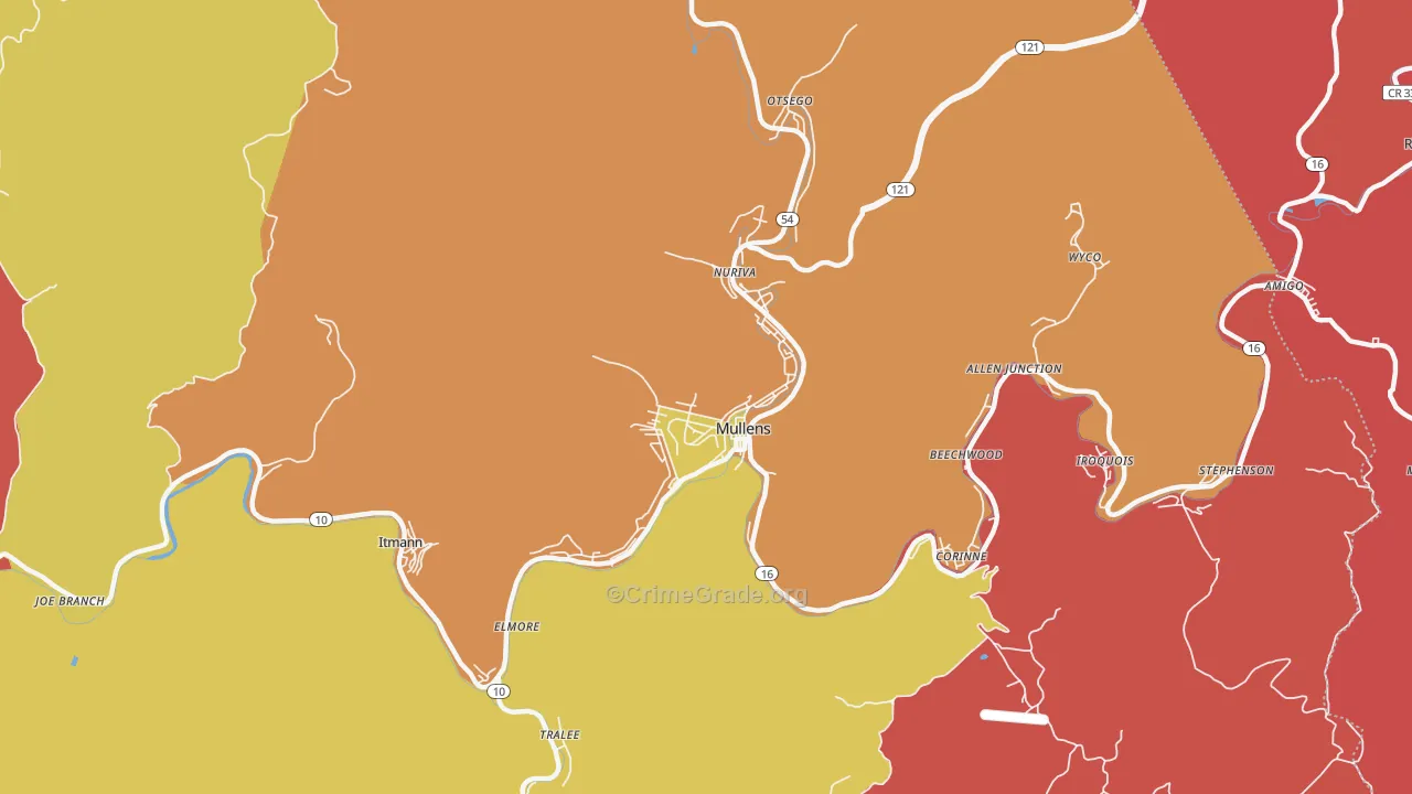 Mullens, WV Map of Arson Rates