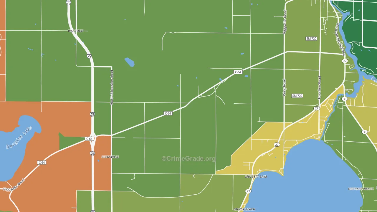 Mullett Lake, MI Map of Arson Rates