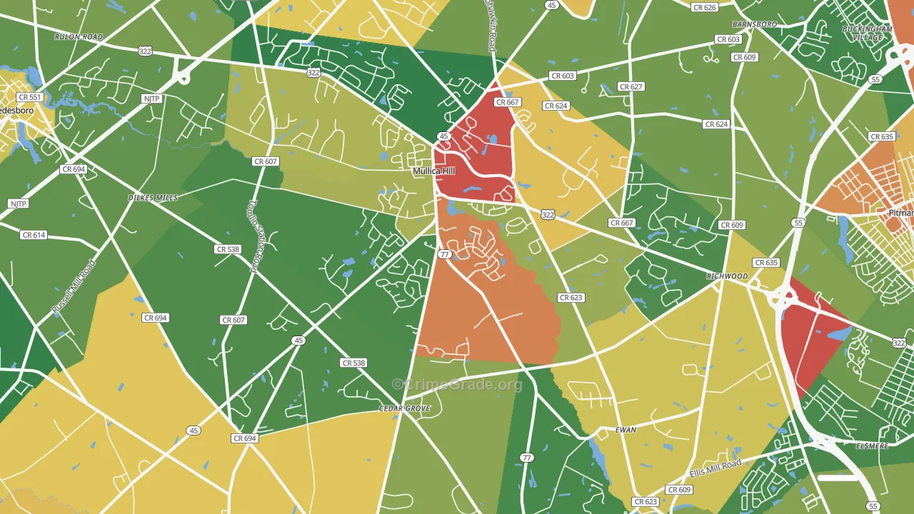 Mullica Hill, NJ Map of Arson Rates