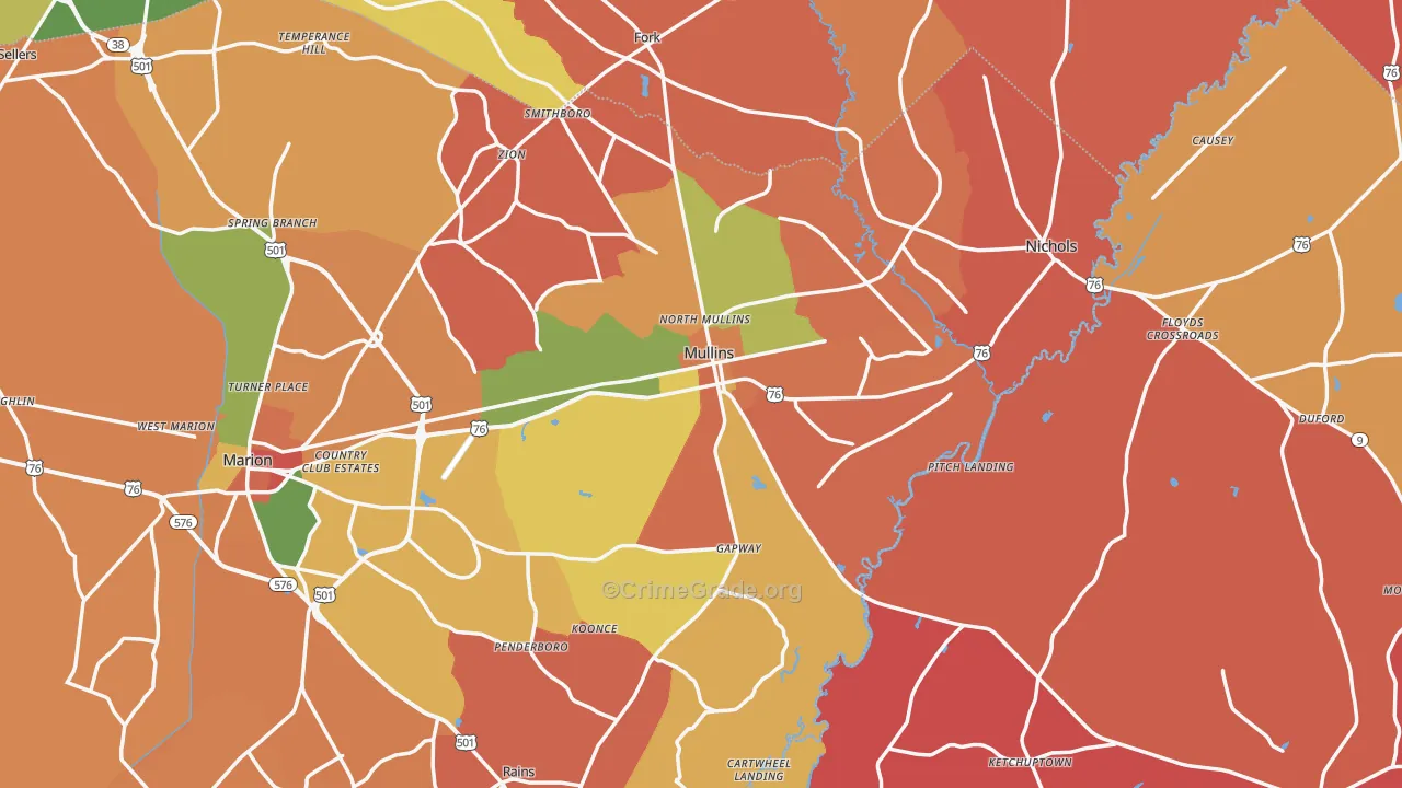 Mullins, SC Map of Arson Rates