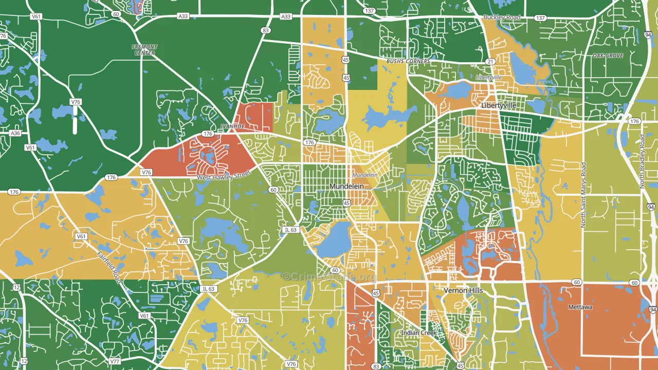 Mundelein, IL Map of Arson Rates