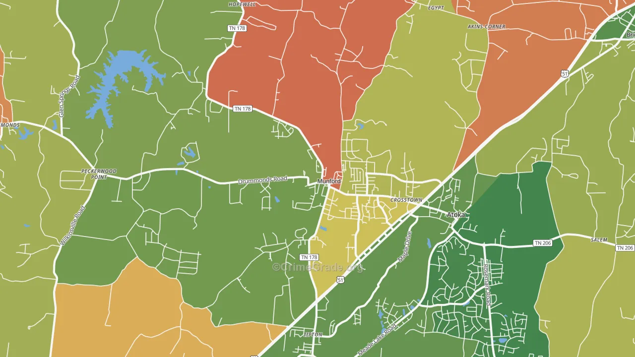 Munford, TN Map of Arson Rates