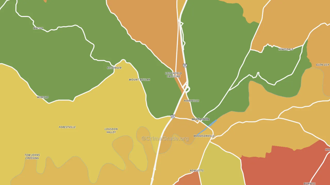 Munfordville, KY Map of Arson Rates