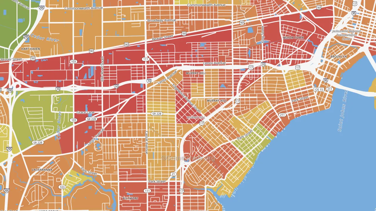 Murray Hill, Jacksonville, FL Map of Arson Rates