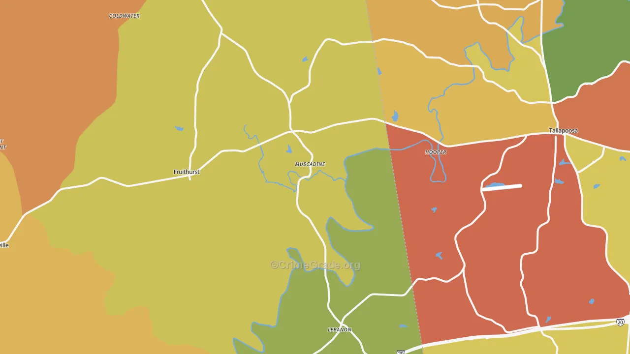Muscadine, AL Map of Arson Rates
