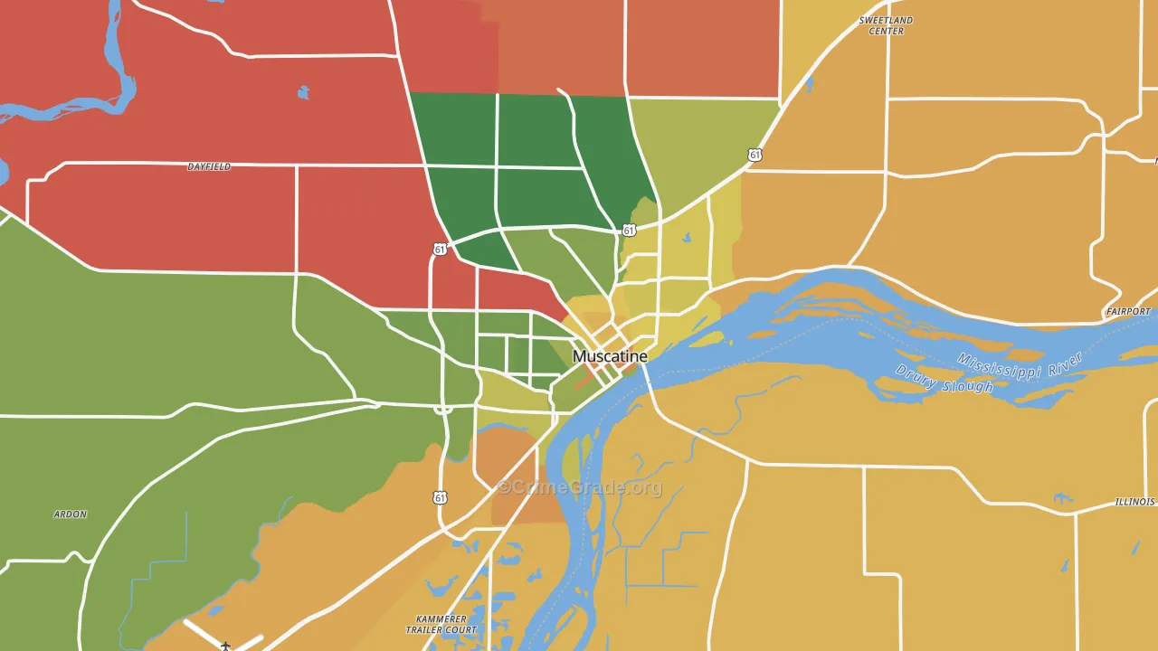 Muscatine, IA Map of Arson Rates