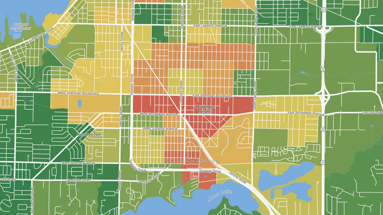 Muskegon Heights, MI Map of Arson Rates