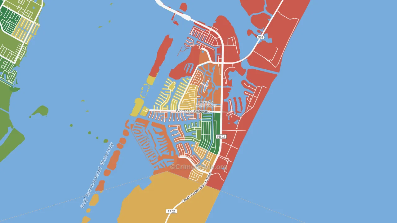 Mustang-Padre Island, Corpus Christi, TX Map of Arson Rates