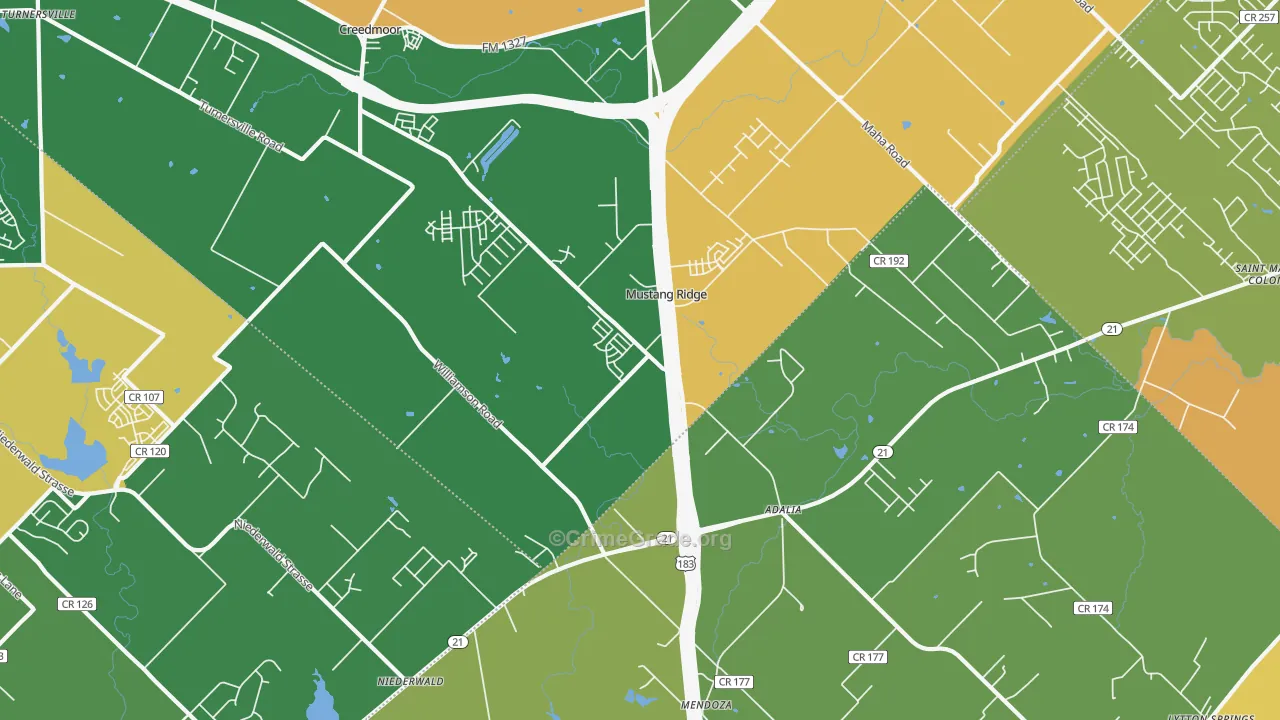 Mustang Ridge, TX Map of Arson Rates