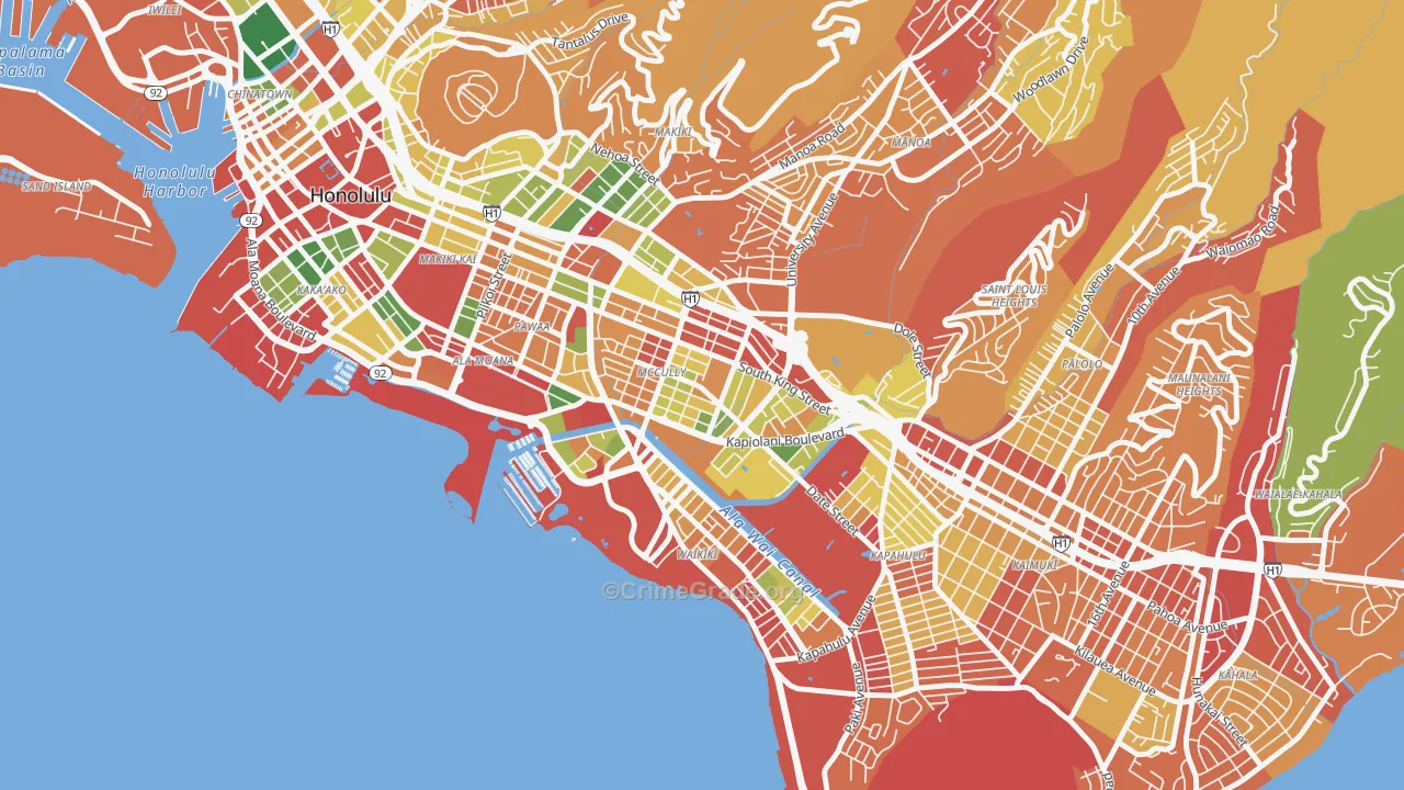 Mxcully-Moiliili, Honolulu, HI Map of Arson Rates