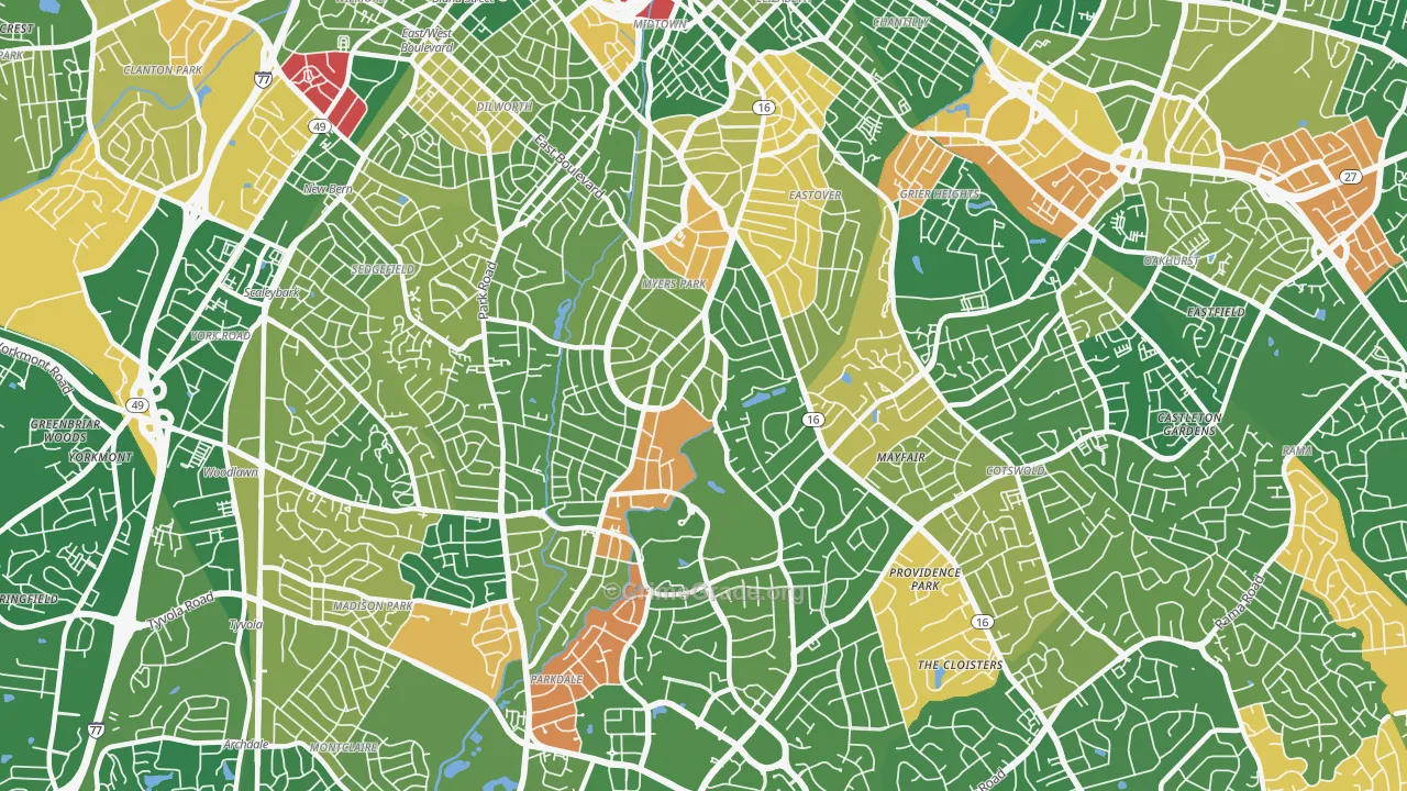 Myers Park, Charlotte, NC Map of Arson Rates