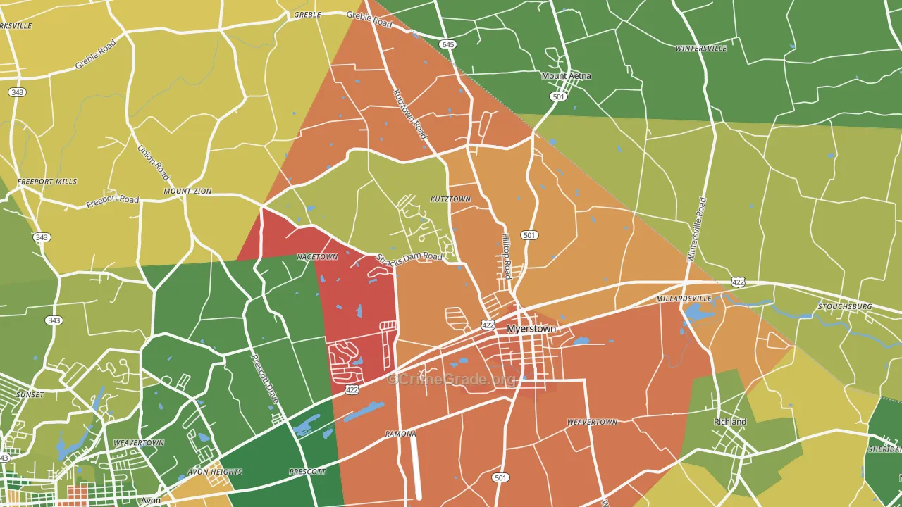 Myerstown, PA Map of Arson Rates
