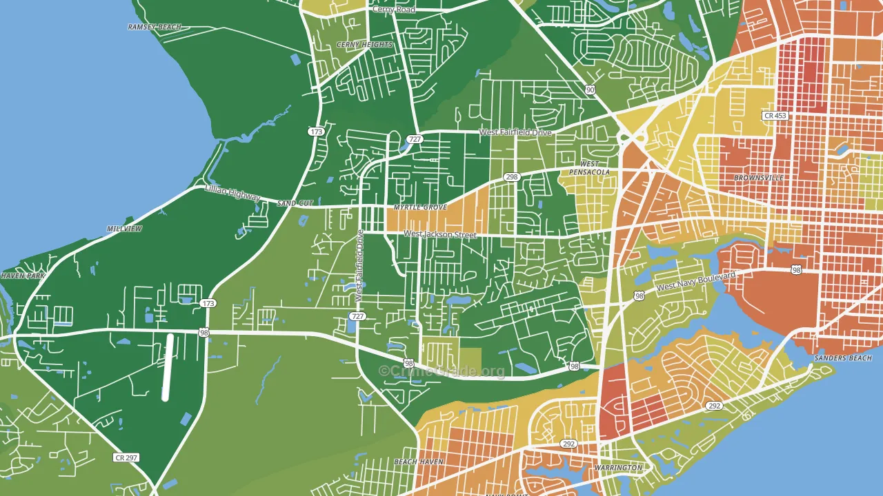 Myrtle Grove, FL Map of Arson Rates