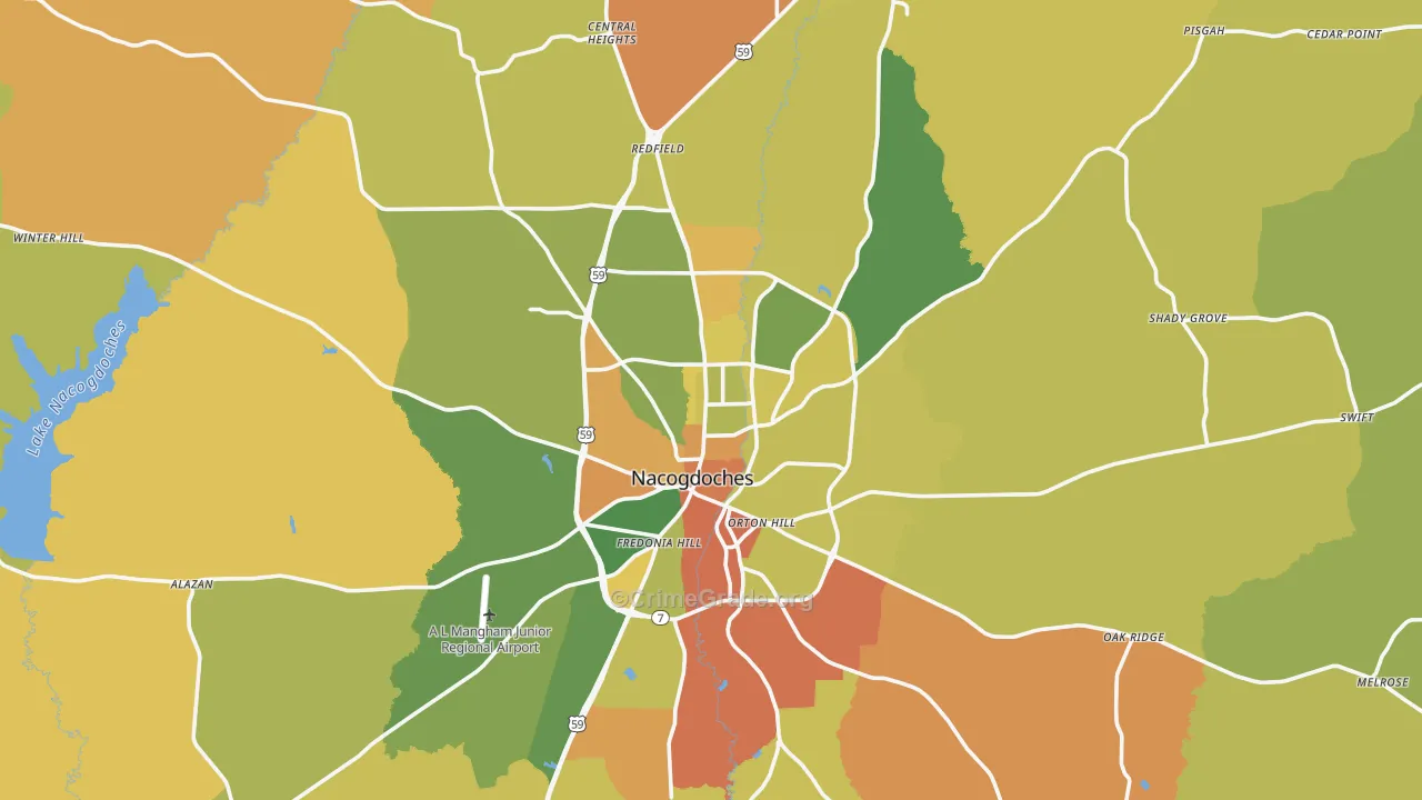 Nacogdoches, TX Map of Arson Rates