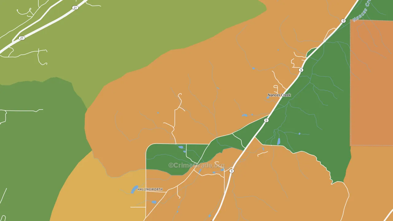 Nances Creek, AL Map of Arson Rates