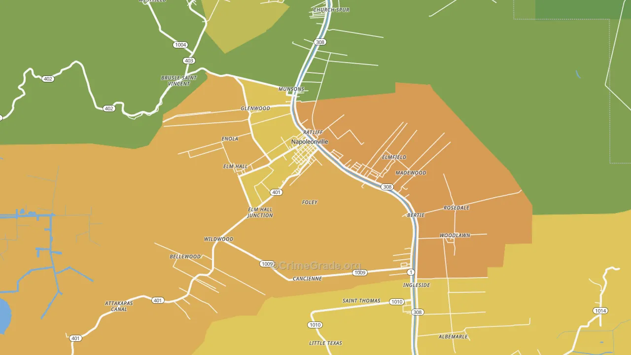 Napoleonville, LA Map of Arson Rates