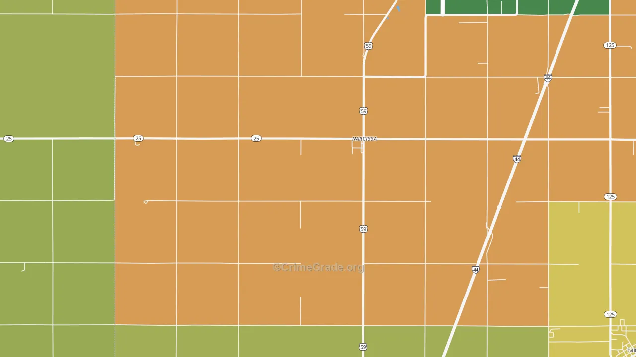 Narcissa, OK Map of Arson Rates
