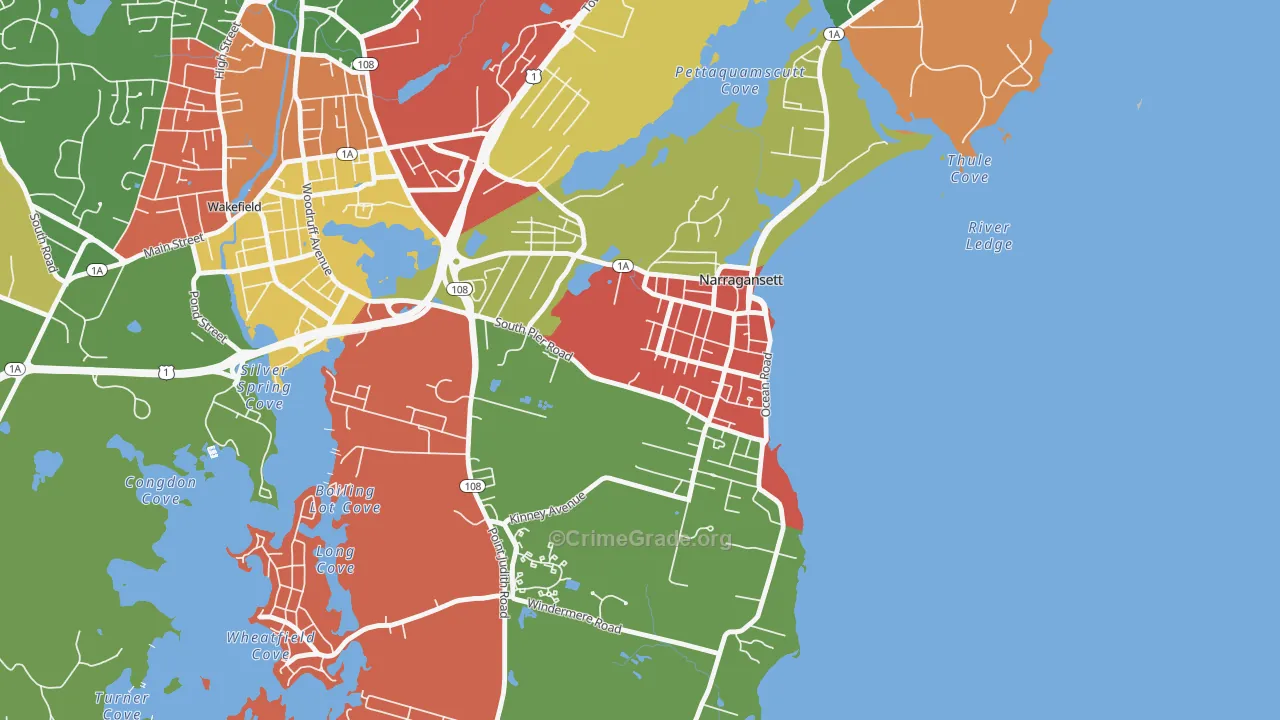 Narragansett Pier, RI Map of Arson Rates