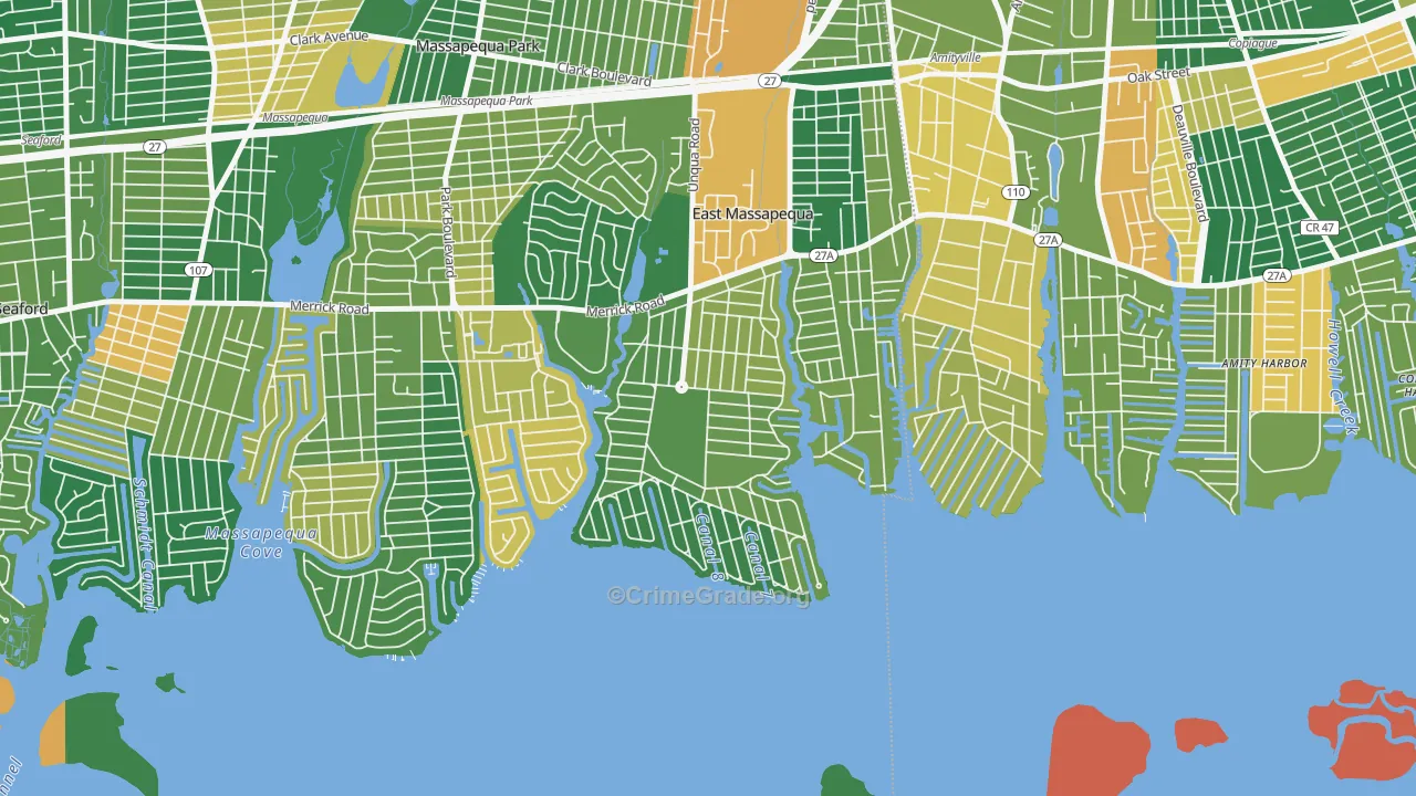 Nassau Shores, East Massapequa, NY Map of Arson Rates