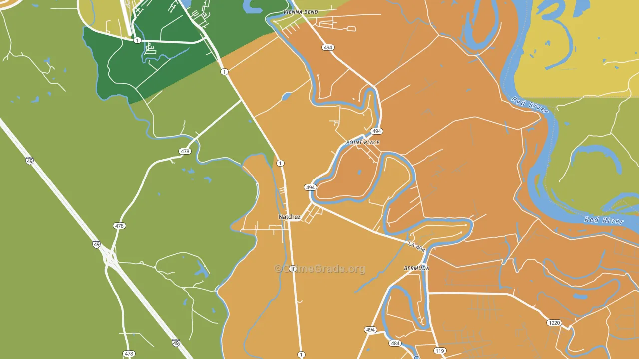Natchez, LA Map of Arson Rates